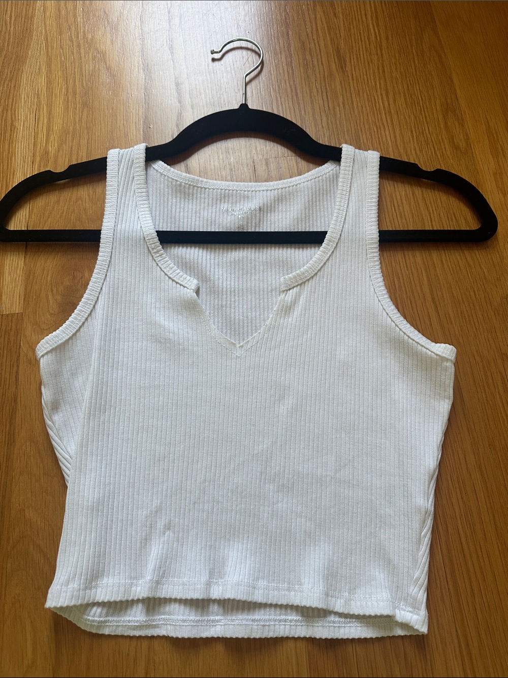 Year of Ours; Women's White Ribbed V-Neck Tank Top
